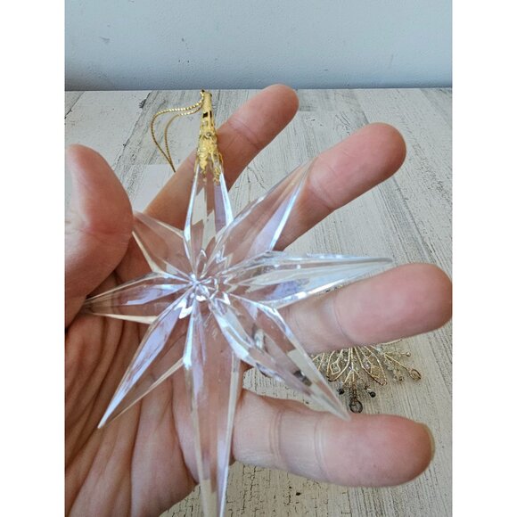 Vintage silver snowflake‎ beaded ornament star Xmas tree star with a gold top - Picture 6 of 11